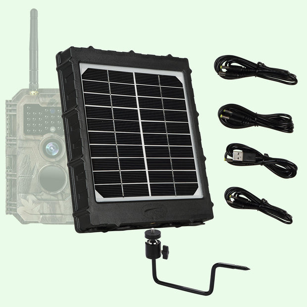 Bundel zonnepanelen en Wildcamera Wifi Bluetooth 32MP 1296P, Nachtzicht, Bewegingsmelder, No Glow 940nm infrarood, en IP66 Waterdicht|A350W Grauw