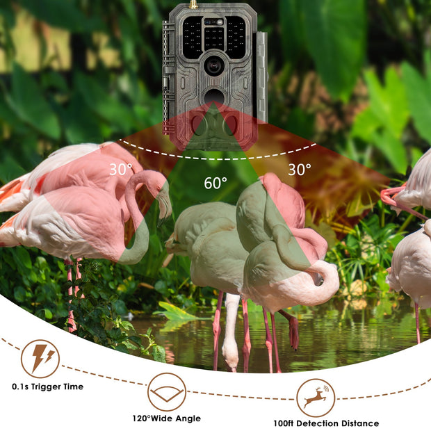 Wildcamera 4G LTE met SIMkaart 32MP, HD 1296P Bewegingsmelder Nachtzicht, 0,1S Trekkersnelheid No Glow en IP66 Waterdicht voor Jacht en Faunaobservatie| A390G Rood