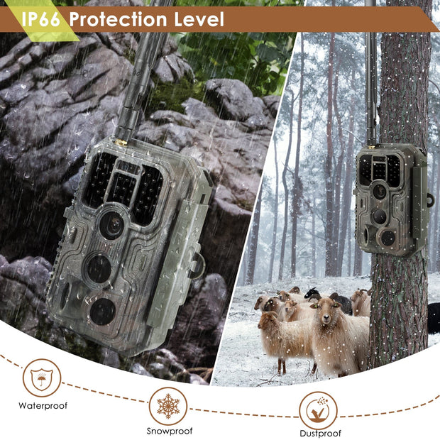 Wildcamera 4G LTE met SIMkaart 32MP, HD 1296P Bewegingsmelder Nachtzicht, 0,1S Trekkersnelheid No Glow en IP66 Waterdicht voor Jacht en Faunaobservatie| A390G Rood