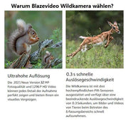 Wildcamera met 0.3S Trigger en No Glow, 32MP HD 1296P, Nachtzicht en Bewegingsmelder, 940nm infrarood, IP66 Waterdicht voor Jacht, Huisbeveiliging| A252 Grauw