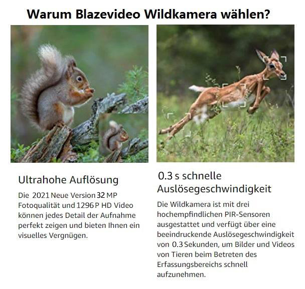 Wildcamera met 0.3S Trigger en No Glow, 32MP HD 1296P, Nachtzicht en Bewegingsmelder, 940nm infrarood, IP66 Waterdicht voor Jacht, Huisbeveiliging| A252 Grauw