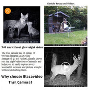 Wildcamera met 0.3S Trigger en No Glow, 32MP HD 1296P, Nachtzicht en Bewegingsmelder, 940nm infrarood, IP66 Waterdicht voor Jacht, Huisbeveiliging| A252