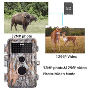 4-Pack Wildcamera met 0.3S Trigger en No Glow 32MP HD 1296P, Nachtzicht en Bewegingsmelder, 940nm Infrarood, IP66 Waterdicht voor Jacht, Huisbeveiliging| A252 Grauw