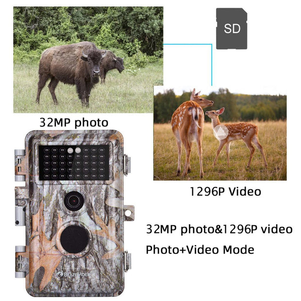 4-Pack Wildcamera met 0.3S Trigger en No Glow 32MP HD 1296P, Nachtzicht en Bewegingsmelder, 940nm Infrarood, IP66 Waterdicht voor Jacht, Huisbeveiliging| A252 Grauw