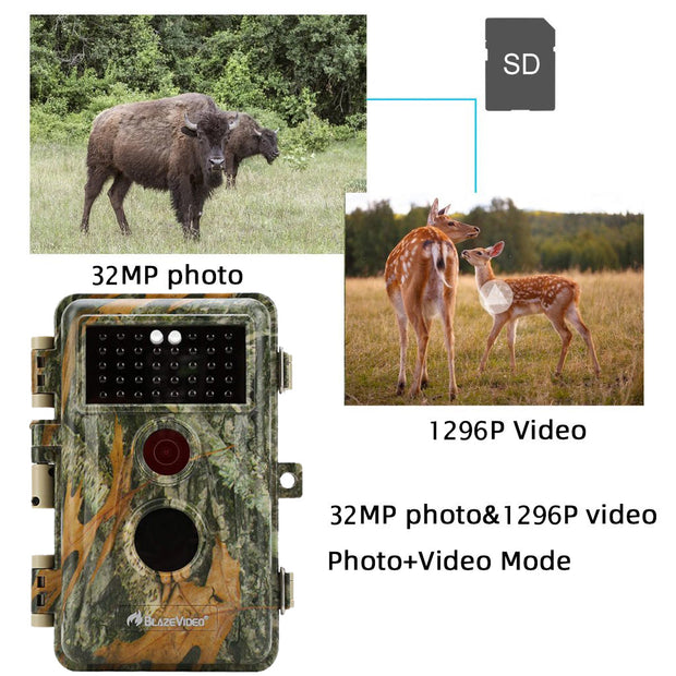 Wildcamera met 0.3S trigger en No Glow, 32MP HD 1296P, Nachtzicht en Bewegingsmelder, 940nm infrarood, IP66 Waterdicht voor Jacht, Huisbeveiliging| A252 Groente