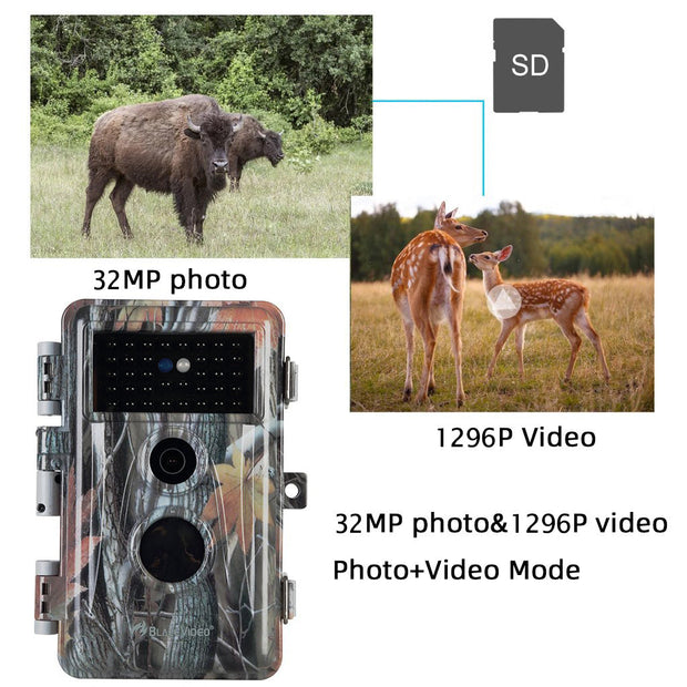 Wildcamera met 0.3S Trigger en No Glow, 32MP HD 1296P, Nachtzicht en Bewegingsmelder, 940nm infrarood, IP66 Waterdicht voor Jacht, Huisbeveiliging| A252