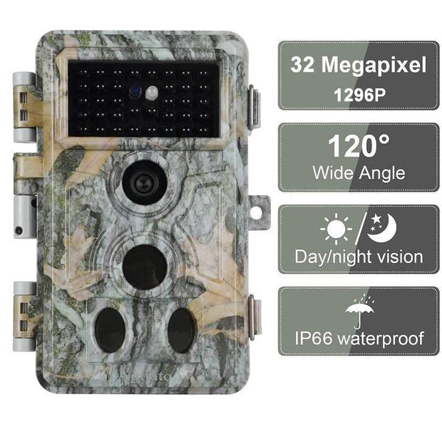 4-Pack Wildcamera 32MP HD1296P en Nachtzicht, Bewegingsmelder, 0.1s trigger, 940nm infrarood No Glow en IP66 Waterdicht voor Jacht, Huisbeveiliging| A262 Grauw
