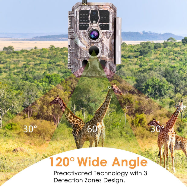 Bundel Zonnepanelen en Wifi Wildcamera, 32MP 1296P, Jachtcamera, Nachtzicht, Bewegingsmelder,  940nm infrarood en IP66 Waterdicht| A280W Bruin