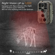 Wildcamera Wifi Bluetooth 32 MP,HD 1296P, Nachtzicht, Bewegingsmelder, 940nm infrarood en IP66 Waterdicht voor Jacht, Huisbeveiliging| A280W Bruin