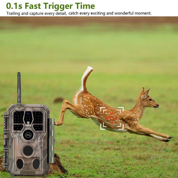 Wildcamera Wifi Bluetooth 32 MP,HD 1296P, Nachtzicht, Bewegingsmelder, 940nm infrarood en IP66 Waterdicht voor Jacht, Huisbeveiliging| A280W Bruin