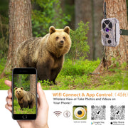 Wildcamera Wifi Bluetooth 32MP HD 1296P, Nachtzicht, Bewegingsmelder, 940nm infrarood, 0.1s trigger en IP66 Waterdicht voor Jacht, Huisbeveiliging| A350W Grauw