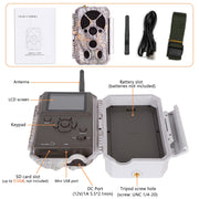 Wildcamera Wifi Bluetooth 32MP HD 1296P, Nachtzicht, Bewegingsmelder, 940nm infrarood, 0.1s trigger en IP66 Waterdicht voor Jacht, Huisbeveiliging| A350W Grauw