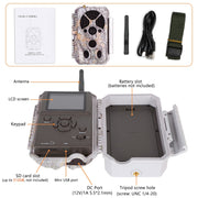 Bundel zonnepanelen en Wildcamera Wifi Bluetooth 32MP 1296P, Nachtzicht, Bewegingsmelder, No Glow 940nm infrarood, en IP66 Waterdicht| A350W Grauw
