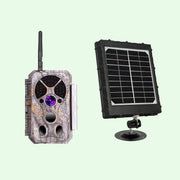 Bundel zonnepanelen en Wildcamera Wifi Bluetooth 32MP 1296P, Nachtzicht, Bewegingsmelder, No Glow 940nm infrarood, en IP66 Waterdicht| A350W Grauw