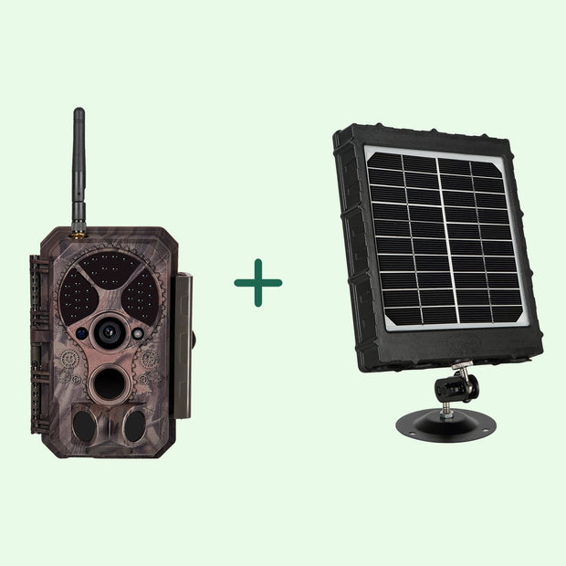 Bundel zonnepanelen en Wildcamera Wifi Bluetooth 32MP 1296P, Nachtzicht, Bewegingsmelder, 940nm infrarood, en IP66 Waterdicht voor Jacht| A350W Rood