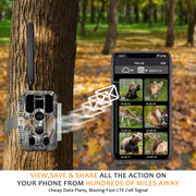 4G LTE Wildcamera met SIMkaart 32MP, HD 1296P Bewegingsmelder Nachtzicht, 0,1S Trekkersnelheid No Glow en IP66 Waterdicht voor Jacht en Faunaobservatie| A390G Grauw