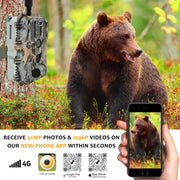 4G LTE Wildcamera met SIMkaart 32MP, HD 1296P Bewegingsmelder Nachtzicht, 0,1S Trekkersnelheid No Glow en IP66 Waterdicht voor Jacht en Faunaobservatie| A390G Grauw