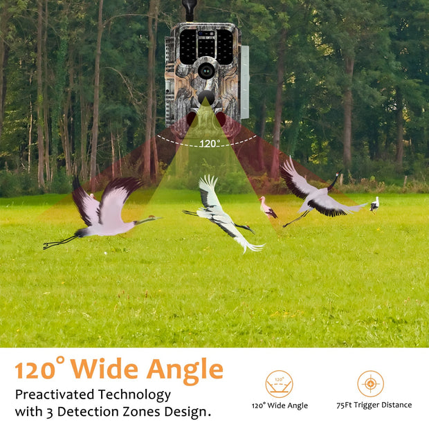 4G LTE Wildcamera met SIMkaart 32MP, HD 1296P Bewegingsmelder Nachtzicht, 0,1S Trekkersnelheid No Glow en IP66 Waterdicht voor Jacht en Faunaobservatie| A390G Grauw