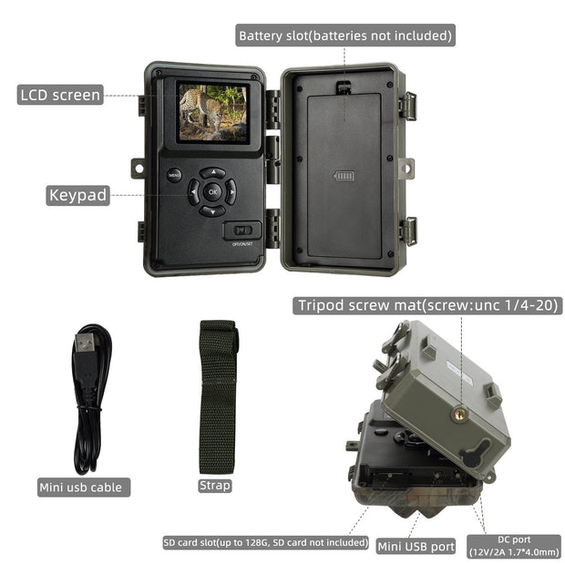 Wildcamera en Nachtzicht, Bewegingsmelder,32MP HD1296P, 940nm infrarood, No Glow, 0.1s trigger en IP66 Waterdicht voor Jacht, Huisbeveiliging| A323