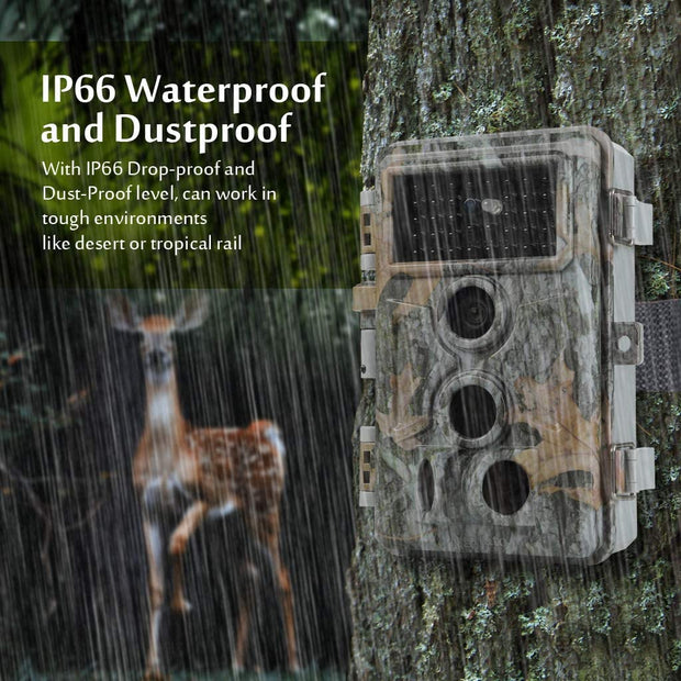 Wildcamera 32MP HD1296P en Nachtzicht, Bewegingsmelder, 0.1s trigger, 940nm infrarood, No Glow en IP66 Waterdicht voor Jacht, Huisbeveiliging| A262 Grauw