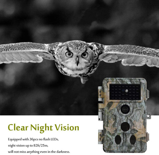 Wildcamera 32MP HD1296P en Nachtzicht, Bewegingsmelder, 0.1s trigger, 940nm infrarood, No Glow en IP66 Waterdicht voor Jacht, Huisbeveiliging| A262 Grauw