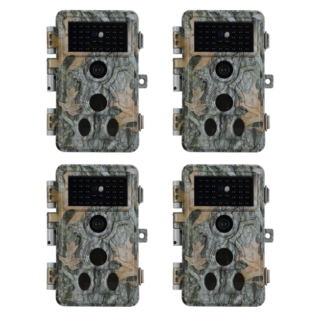 4-Pack Wildcamera 32MP HD1296P en Nachtzicht, Bewegingsmelder, 0.1s trigger, 940nm infrarood No Glow en IP66 Waterdicht voor Jacht, Huisbeveiliging| A262 Grauw