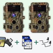Bundle: 2x Advanced Trail Cam + 2x 64Gb SD card + 2x Adjustable Mounting bracket + SD Card reader