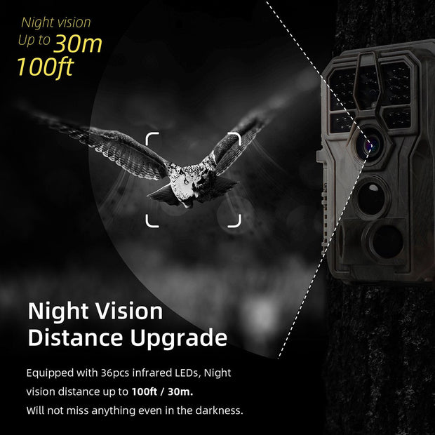 Wildcamera 32MP, HD1296P en Nachtzicht, Bewegingsmelder, 940nm infrarood, No Glow, 0.1s trigger en IP66 Waterdicht voor Jacht, Huisbeveiliging| A280 Bruin
