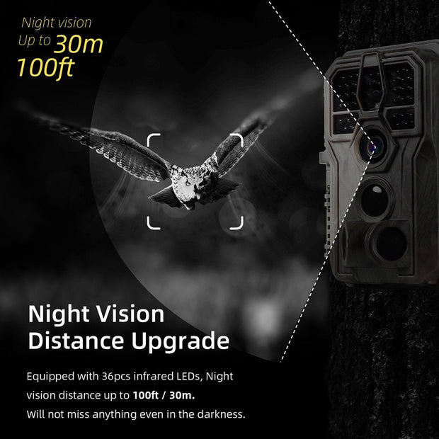 Bundel: Wildcamera 32MP,HD1296P en Nachtzicht,Bewegingsmelder,940nm infrarood,No Glow,0.1s trigger en IP66 Waterdicht+64GB SD-kaart X2|A280 Bruin