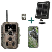 Bundel Zonnepanelen en Wifi Wildcamera, 32MP 1296P, Jachtcamera, Nachtzicht, Bewegingsmelder,  940nm infrarood en IP66 Waterdicht| A280W Bruin