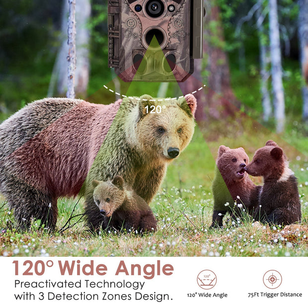 Wildcamera Wifi Bluetooth 32MP HD 1296P, Nachtzicht, Bewegingsmelder, 940nm infrarood, No Glow en IP66 Waterdicht voor Jacht, Huisbeveiliging| A350W Rood