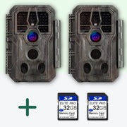 Bundel: Wildcamera 32MP,HD1296P en Nachtzicht,Bewegingsmelder,940nm infrarood,No Glow,0.1s trigger en IP66 Waterdicht+64GB SD-kaart X2|A280 Bruin