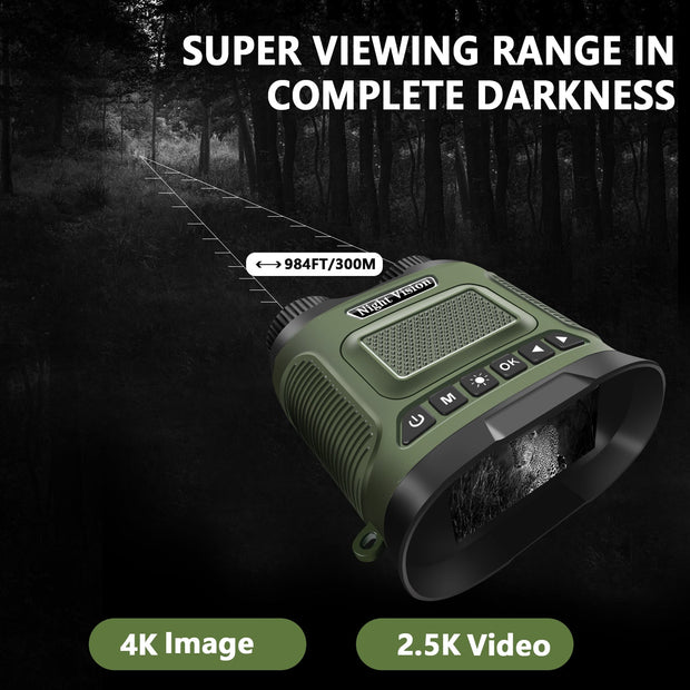 Digitale Nachtzicht Verrekijker 40MP beeld 2.5K video met 3" IPS scherm Starlight Nachtzicht Verrekijker tot 300M voor Jagen Vissen Kamperen Klimmen bij Nacht DT29 Groen