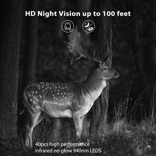 Wildcamera 32MP, 4K 2160P Full HD Video met Geluid, Nachtzicht,Bewegingsmelder, 940nm infrarood, 0.1s Trigger en IP66 Waterdicht voor Jacht, Huisbeveiliging| T326