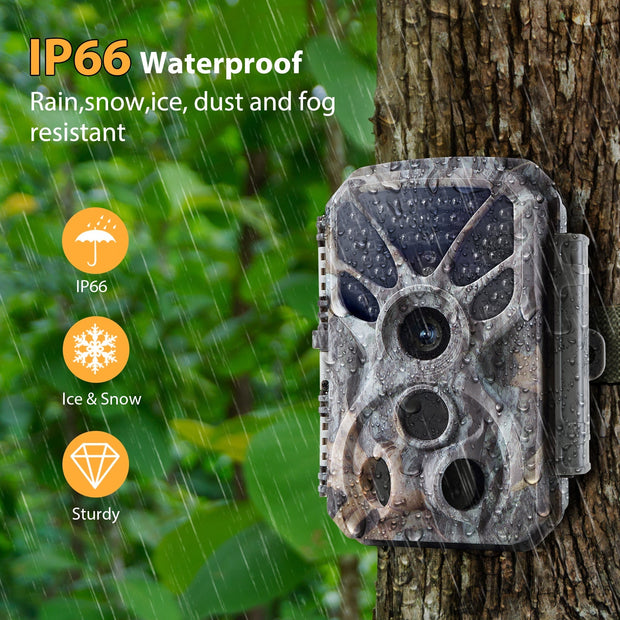 Wildcamera 32MP, 4K 2160P Full HD video met Geluid, Nachtzicht Bewegingsmelder, 940nm infrarood, 0.1s trigger en IP66 Waterdicht voor Jacht, Huisbeveiliging| T326 Grauw