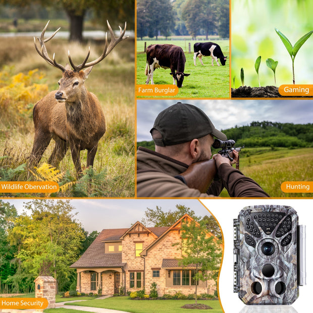 Wildcamera 32MP, 4K 2160P Full HD video met Geluid, Nachtzicht Bewegingsmelder, 940nm infrarood, 0.1s trigger en IP66 Waterdicht voor Jacht, Huisbeveiliging| T326 Grauw
