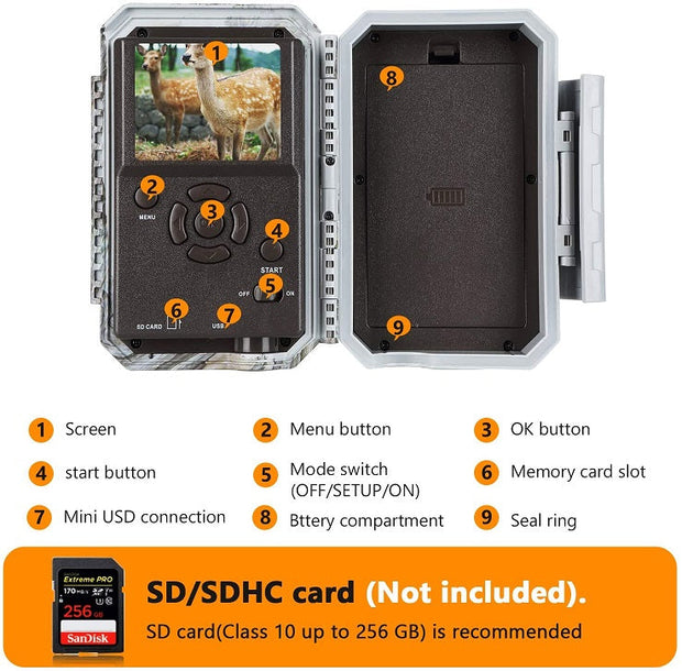 Wildcamera WiFi Bluetooth 32MP 1296P, Wildcamera met Bewegingsmelder, Nachtzicht, No Glow, Waterdicht IP66, voor Jacht, Huisbeveiliging | W600 Bruin