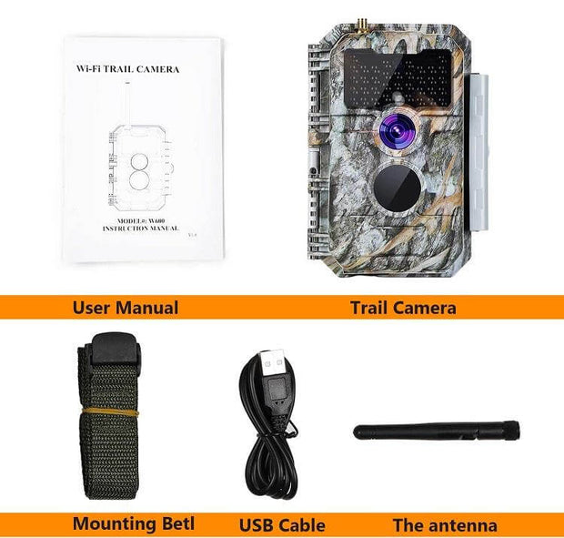 Wildcamera WiFi Bluetooth 32MP 1296P, Wildcamera met Bewegingsmelder, Nachtzicht, Waterdicht IP66, voor Jacht, Huisbeveiliging | W600 Grauw
