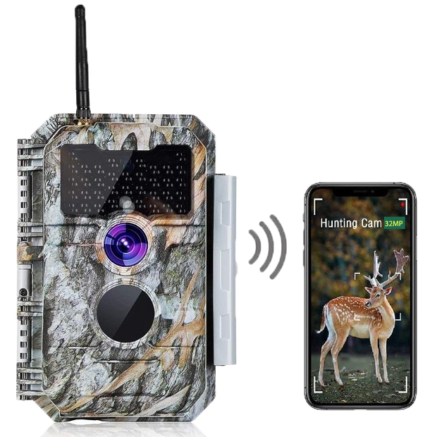 2-Pack Wildcamera WiFi Bluetooth 32MP 1296P, Wildcamera met Bewegingsmelder, Nachtzicht, Waterdicht IP66, voor Jacht, Huisbeveiliging | W600 Grauw