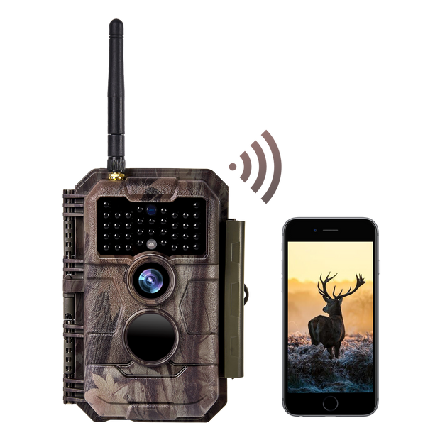 Wildcamera WiFi Bluetooth 32MP 1296P, Wildcamera met Bewegingsmelder, Nachtzicht, Waterdicht IP66, voor Jacht, Huisbeveiliging | W600 Grauw