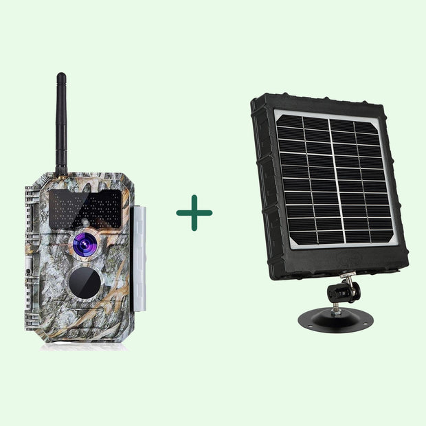 Bundel Wildcamera WiFi Bluetooth 32MP 1296P, Wildcamera met Bewegingsmelder, Nachtzicht, Waterdicht IP66, en zonnepanelenkits 8000mAh| W600 Grauw