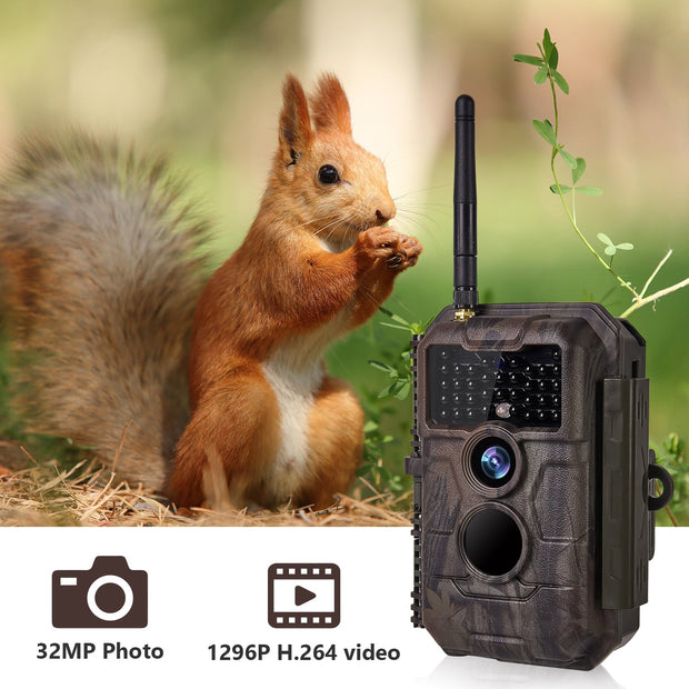 Wildcamera WiFi Bluetooth 32MP 1296P, Wildcamera met Bewegingsmelder, Nachtzicht, No Glow, Waterdicht IP66, voor Jacht, Huisbeveiliging | W600 Rood