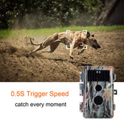 Wildcamera met 0.3S Trigger en No Glow, 32MP HD 1296P, Nachtzicht en Bewegingsmelder, 940nm infrarood, IP66 Waterdicht voor Jacht, Huisbeveiliging| A252